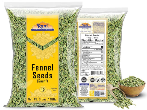 Rani Fennel Seeds (Saunf Sabut) Whole Spice, 3.5oz (100g) - All Natural, Vegan