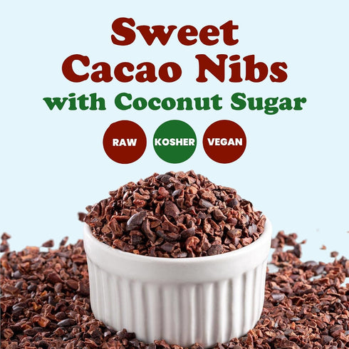 12 Food to Live Sweet Cacao Nibs with Coconut Sugar, Ounces Lightly Sweetened with Coconut Sugar, Raw, Non-Irradiated