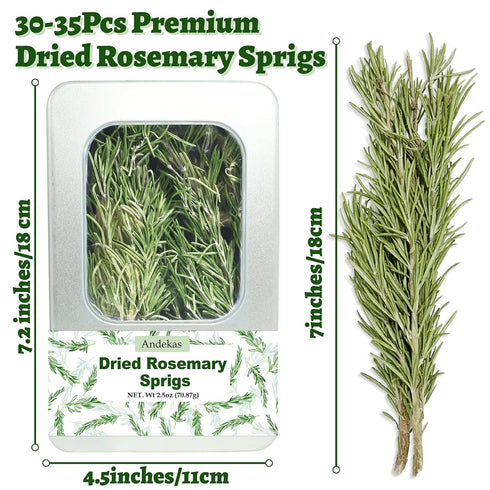 3035PCS 2.5oz 7" Dried Whole Rosemary Sprigs, Natural Spices in Clear-Window Tin, Air-Dried Rosemary for Cooking
