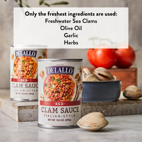 10.5 6 Pack, DeLallo Italian Red Clam Sauce, Ounce Can, Made with Fresh Sea Clams, Dairy Free