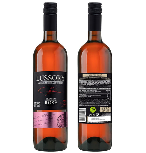 0.0% (750ml, 1 Lussory Premium Rose Alcohol Removed Dealcoholized Rose Wine From Spain, Low Calories, Low Sugar, Halal