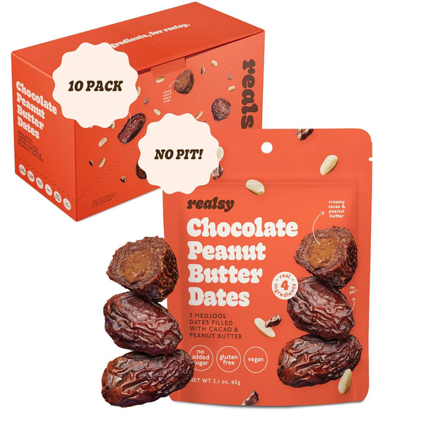 Realsy Chocolate Peanut Butter Stuffed Medjool Dates, Organic Dates with No Sugar