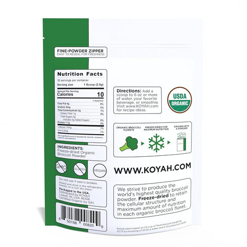 (1 1/4 30 KOYAH - Organic USA Broccoli Powder Scoop Equivalent to Cup Fresh): Scoops, Freeze-dried, Whole-Vegetable