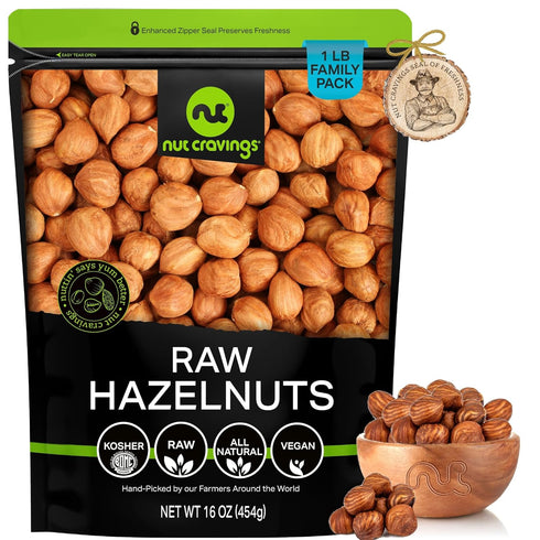NUT CRAVINGS - Raw Hazelnuts Filberts with Skin - Unsalted, Shelled, (16oz