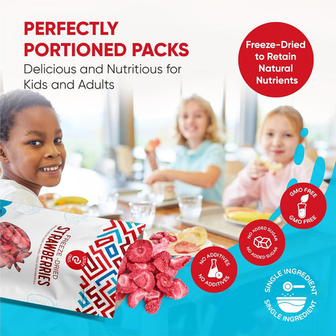 Crispy Craze (24 0.52 oz 100% Freeze Dried Strawberries Snack Sized Bags, Each), Sliced Strawberry Fruit Crisps, Non