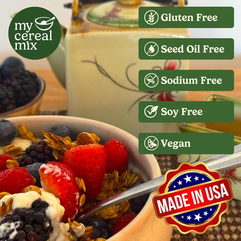 24oz MyCerealMix Sugar Free Granola Vanilla Almond Keto Friendly, High Fiber Diabetic Cereal, Gluten Free, Plant-Based