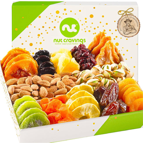 NUT CRAVINGS - Dried Fruit & Mixed Nuts Gift Basket in White