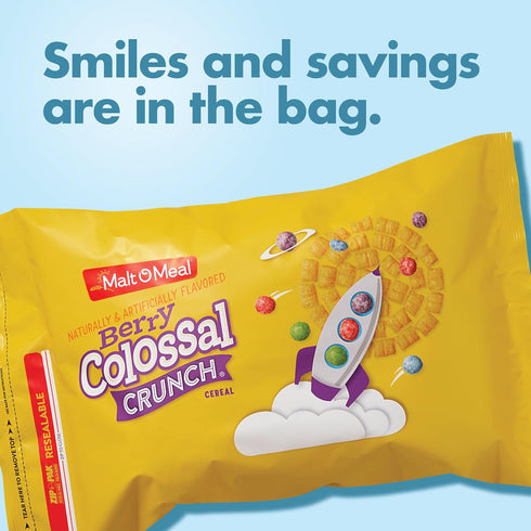 34.5 oz Malt-O-Meal Berry Colossal Crunch Cereal, Sweetened Corn and Oat Breakfast, Family Size Resealable Bag