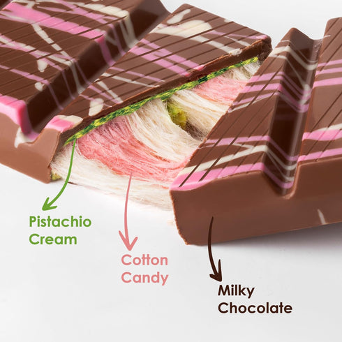 5.29 Oz, Fiorella Dubai Angel Hair Chocolate Bar Pink & White Cotton Candy, Luxurious Milk Chocolate with a Heavenly