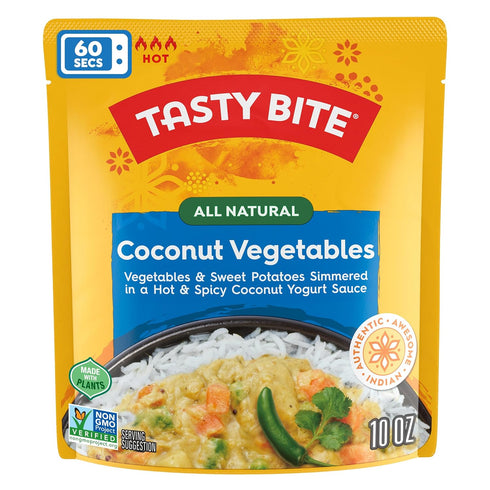 10 Pack 6, Packaging Tasty Bite Hot & Spicy Coconut Vegetables, Ounce, of Ready to Eat, Microwavable Entree