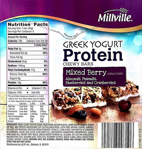 MILLVILLE 10g Milleville Greek Yogurt Protein Chewy Bars (Mixed Berry)