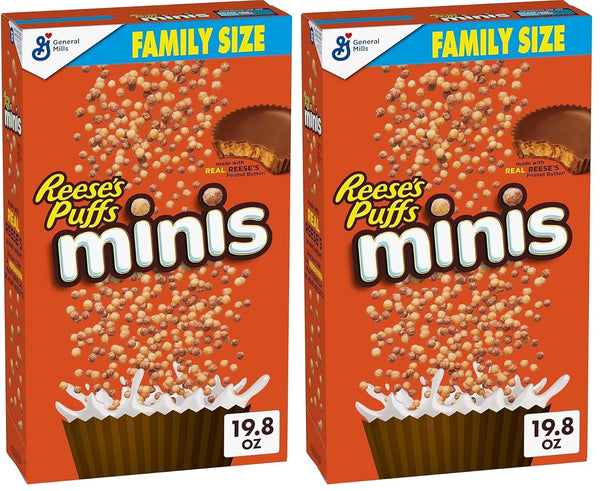 Reese's Puffs Minis Breakfast Cereal, Chocolate Peanut Butter Cereal, Family Size, 19.8