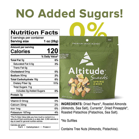 Pack 6 5oz Spring Creek Trail Mix, No Added Sugars, Dried Fruit and Mixed Nuts - Great Gym, Office, and School Snack