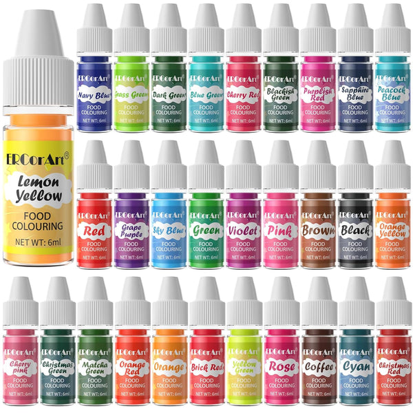 30 Colors Food Coloring Liquid, Natural Vibrant Food Color for Baking, Icing, Dessert Decorating, DIY Kit