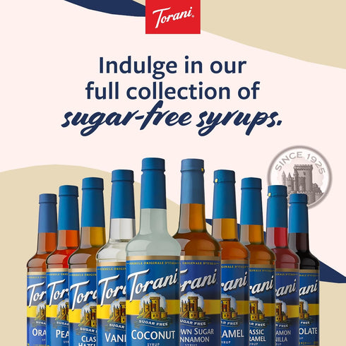 25.4 Oz Torani Sugar Free Syrup, Almond Flavored Syrup for Drinks, Zero Calorie, Glass Bottle with Pump Included, Fl