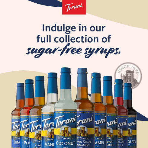25.4 Oz Torani Sugar Free Syrup, Orange Flavoring for Drinks, Zero Calorie, Glass Bottle with Pump Included, Fl