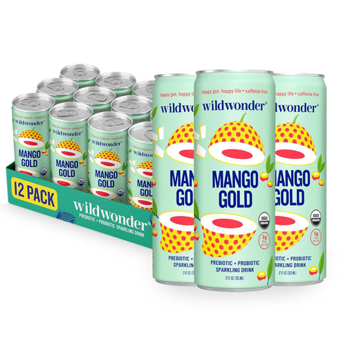 wildwonder Sparkling Probiotic Drink 12pk, For Gut Health & Immune Support, Mango