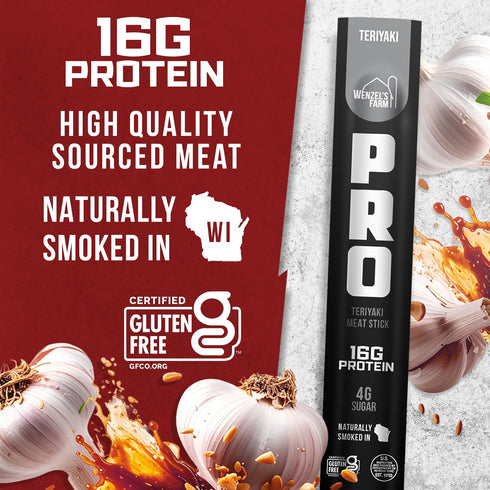 Pack 10 (1.9oz Wenzel's Farm PRO Snack Sticks - Naturally Smoked, Handcrafted with Real Quality Meat (Teriyaki)
