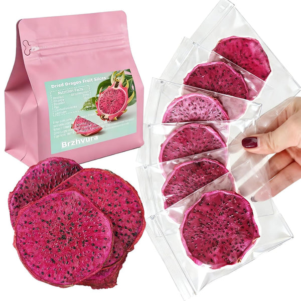 Brzhvura Dried Dragon Fruit Slices, Soft and Chewy, No Sugar Added Dried Dragon