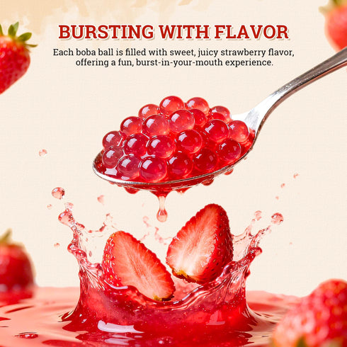 52USA (500g), 1.1 (Pack 1) Strawberry Popping Boba Popping Pearls for Bubble Tea, Beverages, Sweets, Ice Cream, Shakes