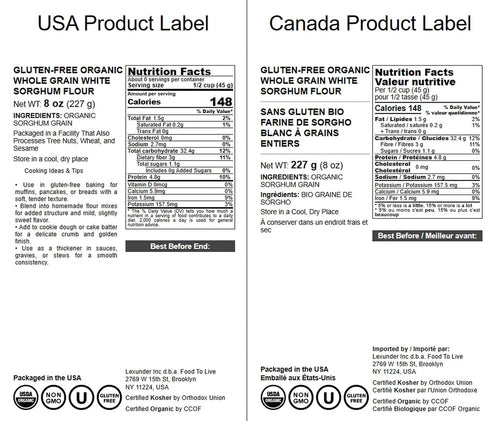 8 Food to Live Gluten-Free Organic White Sorghum Flour, Ounces Non-GMO Whole Grains, Finely Ground, Pure, Raw. Good