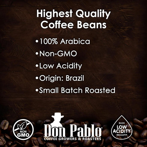 2LB 100% 2lb Don Pablo Gourmet Coffee - Brazil Cerrado - Medium Dark Roast - Whole Bean Coffee - Arabica Beans - Low