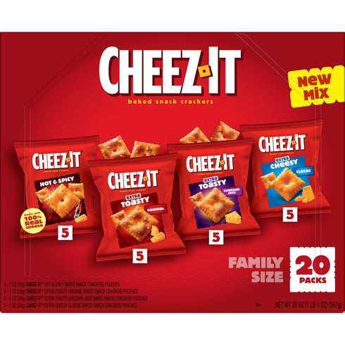 Pack, 20oz (20 Cheez-It Baked Snack Crackers, Lunch Snacks, Variety Box Pouches)