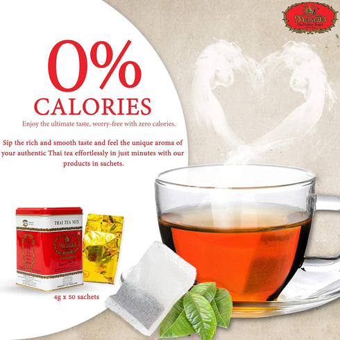 50 Number One Original Thai Tea Mix ChaTraMue Thai Tea for Boba Tea, Hot Tea, Iced Tea (Red Label Tea Bags)
