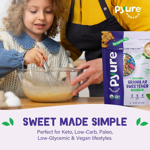 12oz Pyure Organic Stevia Blend | Granulated Sugar Substitute with Zero Calories & Carbs | Keto, Diabetic & Vegan