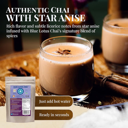 265 8 Blue Lotus Chai Star Anise Masala Chai - Makes Cups Just Add Hot Water, No Steeping, No Gluten - Ounce Masala