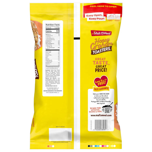32 OZ Malt-O-Meal Honey Graham Toasters Breakfast Cereal, Honey Graham Squares, Super-Size Bagged Cereal, Resealable