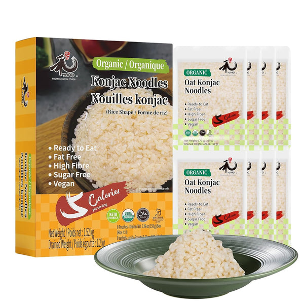 YUHO Organic Shirataki Rice 8 Pack Organic Konjac Oat Rice Ready to
