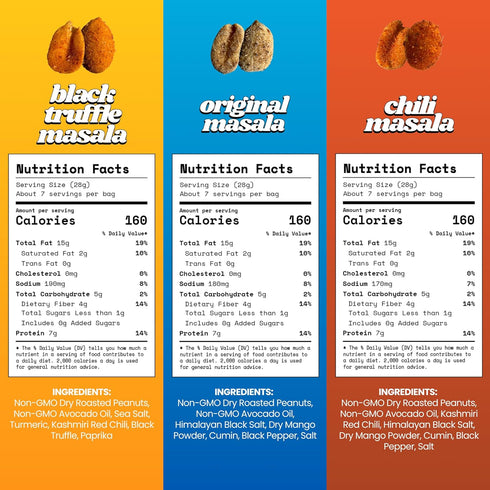 Pack 7 oz (Pack 3) Confusion Snacks Avocado Oil South Asian Spiced Peanuts Flavored Variety - Gluten Free and Seed Oil