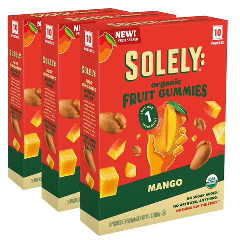 SOLELY - Organic Mango Whole Fruit Gummies (Pack of 3 Boxes, 10