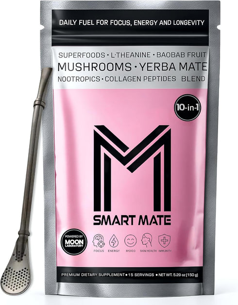SMART MATE Adaptogenic Yerba Mate Coffee Alternative 10-in-1 Nootropic Drink Mix with