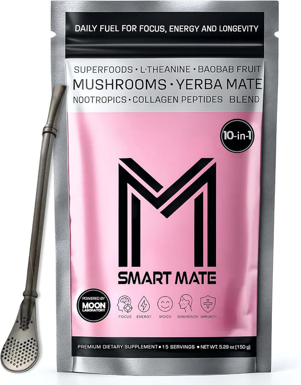 SMART MATE Adaptogenic Yerba Mate Coffee Alternative 10-in-1 Nootropic Drink Mix with