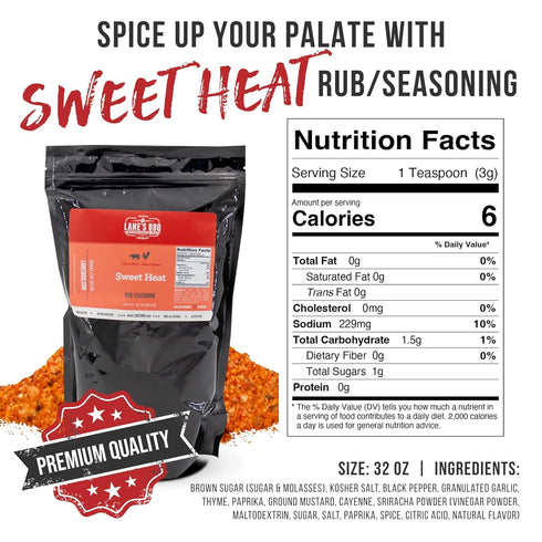 2 Lbs Lane's Sweet Heat Rub Seasoning, All-Natural BBQ Brisket Rub Goes Well with Butt Rub Seasoning, No MSG Brisket
