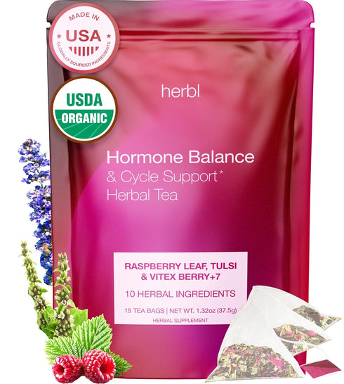 Organic Hormone Balance Tea for Women Raspberry Leaf, Vitex & Tulsi Herbal