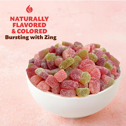 1 Gummies Sour Fruit Jelly Candy Mix | Pound Bag | Vegan with Real Fruit Puree | Cherry, Watermelon, Peach | Gelatin