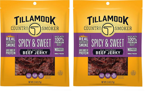 Tillamook Country Smoker Real Hardwood Smoked Beef Jerky, Spicy & Sweet, 2.5