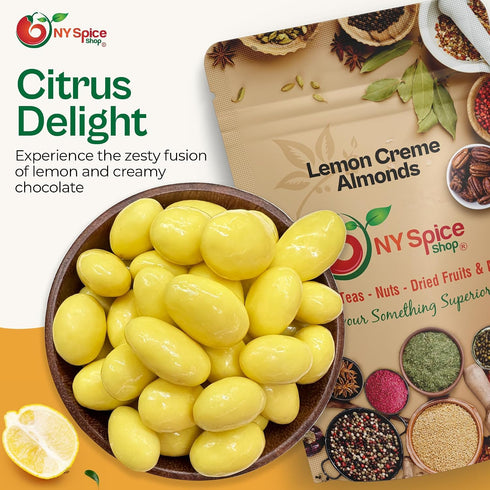 3 NY Spice Shop Lemon Creme Chocolate Covered Almonds - Pound Candied Creamy Crunchy Flavored Almonds Bulk For Birthday