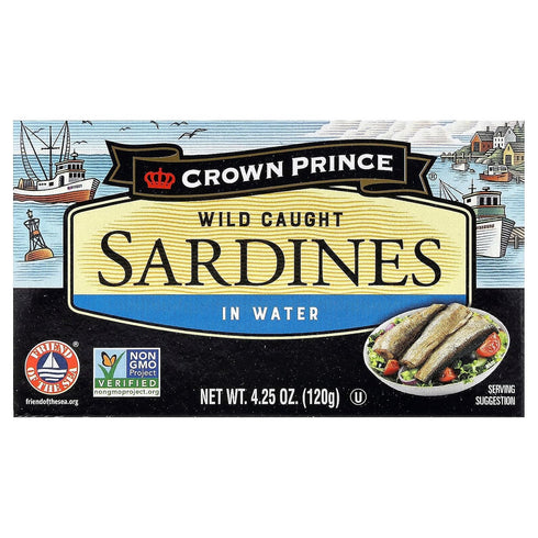 Crown Prince Natural Wild Caught Sardines, In Water, 4.25 oz (120 g)