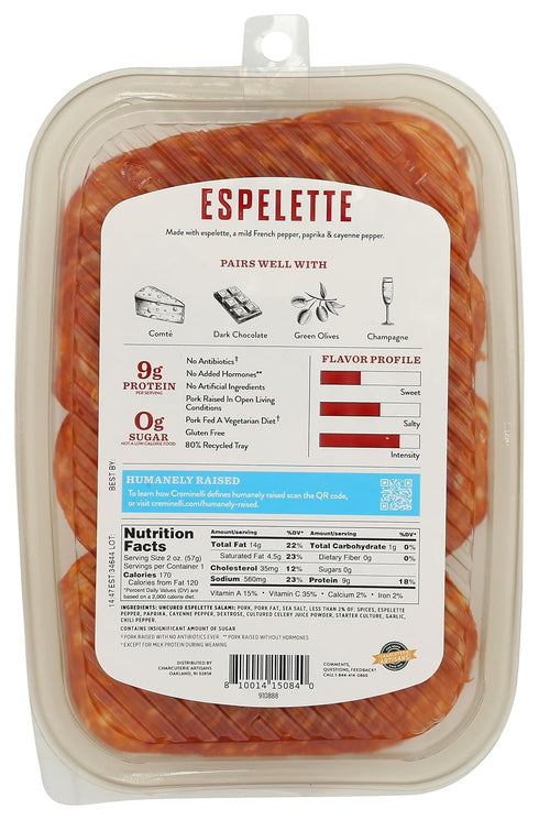 2 Creminelli Sliced Espelette Salami, Ounce
