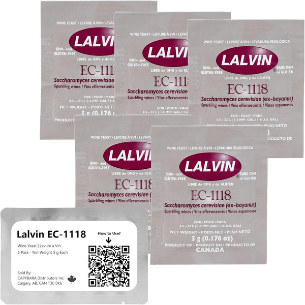 5x Lalvin EC-1118 Champagne Yeast, 5g Sachet