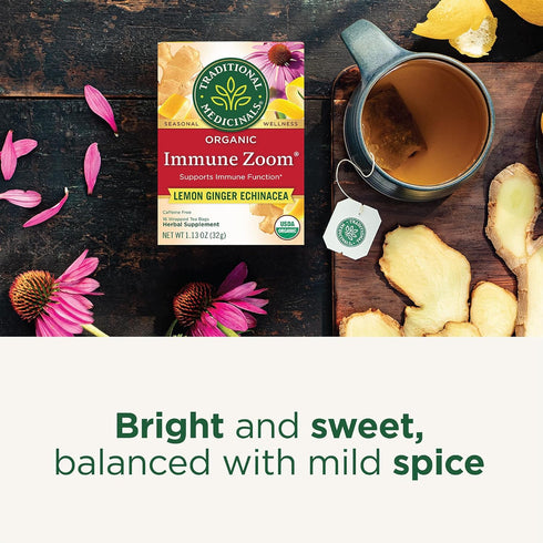 Immune 16 Traditional Medicinals Organic Zoom Lemon Ginger Tea - Ct.