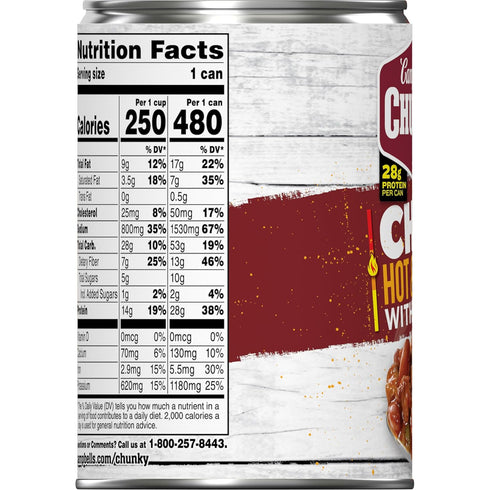 16.5 oz (Pack 12) Campbells Chunky Hot and Spicy Chili With Beans, Can