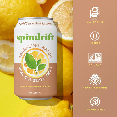 12 Oz Pack 24 5 Spindrift Sparkling Water, Half Tea & Half Lemon Flavored, Made with Real Squeezed Fruit, Fl Cans