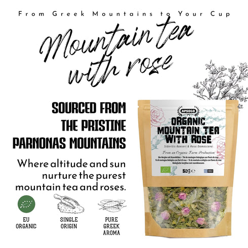 1.76oz APSOGO Organic Mountain Tea with Rose - Herbal Infused Tea - Premium Quality & Excellent Taste - Produced