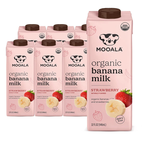 Mooala Organic Strawberry Bananamilk, 32 fl oz (Pack of 6) Shelf-Stable, Non-Dairy,