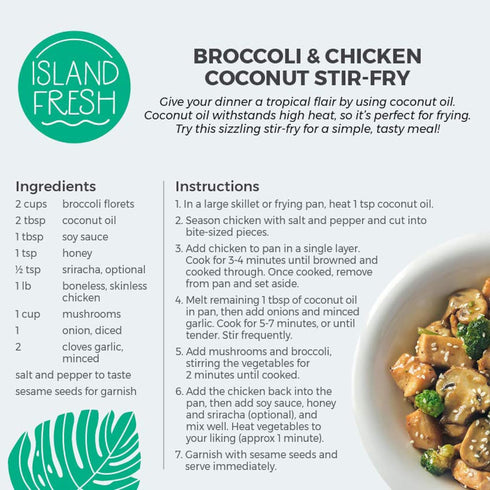 54 oz Island Fresh Organic Coconut Oil, Extra Virgin, Cold-Pressed, fl USDA Organic, Non-GMO for Cooking, Baking, Hair